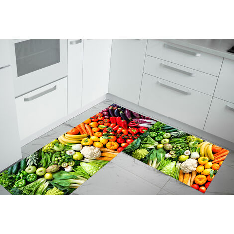 Set di 2 tappeti da cucina antiscivolo e lavabili in lavatrice passatoia multiuso  Verdura Gradient - 50x90+50x180