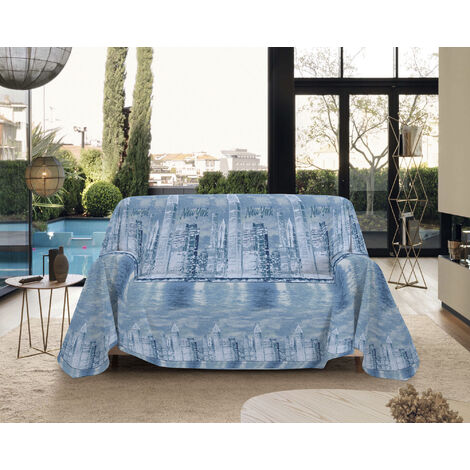 Telo Arredo Made in Italy in Cotone Grandfoulard Copritutto Copridivano Copriletto-Teli Sofà Arredatutto-Drappeggio-Arazzo-Copridivano Grand Foulard Letto Matrimoniale - NewYork Blu (1/4)