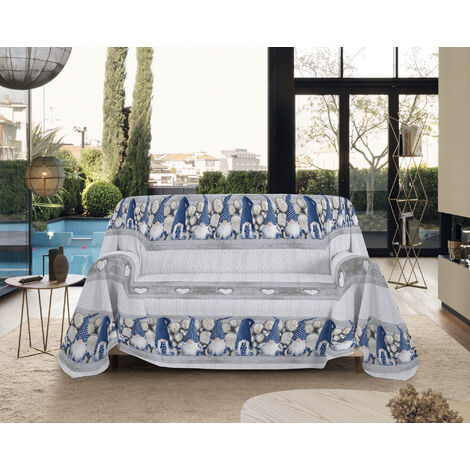 Telo Arredo Made in Italy in Cotone Grandfoulard Copritutto Copridivano Copriletto-Teli Sofà Arredatutto-Drappeggio-Arazzo-Copridivano Grand Foulard Letto Singolo - Gnomi Blu