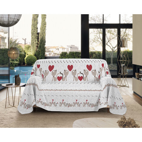 Telo Arredo Made in Italy in Cotone Grandfoulard Copritutto Copridivano Copriletto-Teli Sofà Arredatutto-Drappeggio-Arazzo-Copridivano Grand Foulard Letto Matrimoniale - Gattini Beige (1/4)