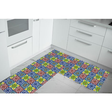 Set di 2 tappeti da cucina antiscivolo e lavabili in lavatrice passatoia multiuso  Talavera - 50x80+50x160