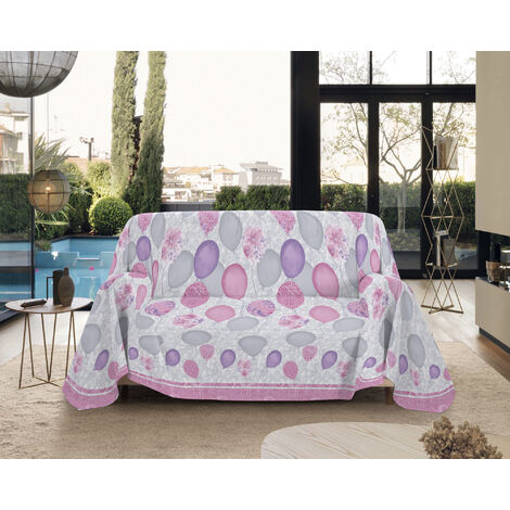Telo Arredo Made in Italy in Cotone Grandfoulard Copritutto Copridivano Copriletto-Teli Sofà Arredatutto-Drappeggio-Arazzo-Copridivano Grand Foulard Letto Singolo - Palloncini Rosa