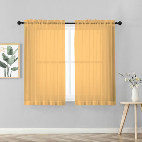 Coppia Tendine Tende 60 x 150 Cm Finestra Semi Oscuranti A Tinta Unita Leggera Cucina Camera Cameretta 2 Pannelli Oro