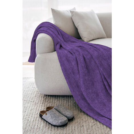 Telo Arredo Tinta Unita Made in Italy in Cotone Panama Grandfoulard Copritutto Viola - 2 Posti 280x240