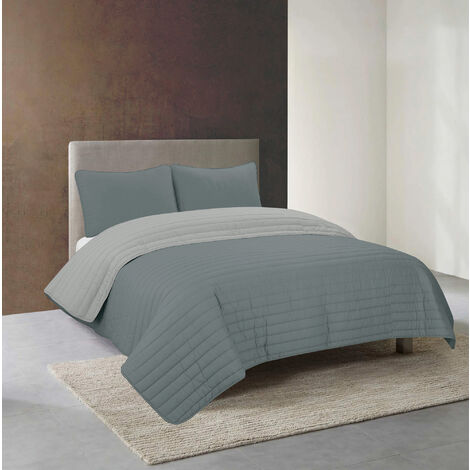 Trapuntino Bicolore Copriletto Primavera Autunno Coperta Leggera Effetto Piuma Prodotto Italiano Manopesca Duck Friendly Singolo - Grigio-Lunar