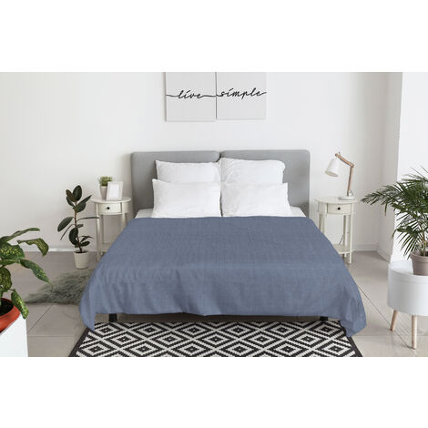 Copriletto 100 % Cotone Tinto In Filo Primaverile Estivo Prodotto Italiano Tinta Blu - Piazza e mezza