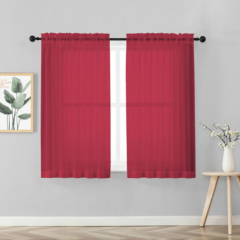 Coppia Tendine Tende 60 x 150 Cm Finestra Semi Oscuranti A Tinta Unita Leggera Cucina Camera Cameretta 2 Pannelli Bordeaux