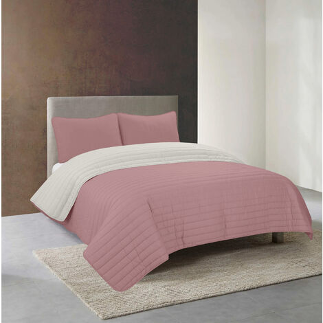 Trapuntino Bicolore Copriletto Primavera Autunno Coperta Leggera Effetto Piuma Prodotto Italiano Manopesca Duck Friendly Singolo - Rosa-Panna