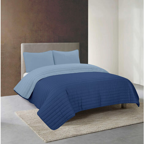 Trapuntino Bicolore Copriletto Primavera Autunno Coperta Leggera Effetto Piuma Prodotto Italiano Manopesca Duck Friendly Singolo - Azzurro-Blu