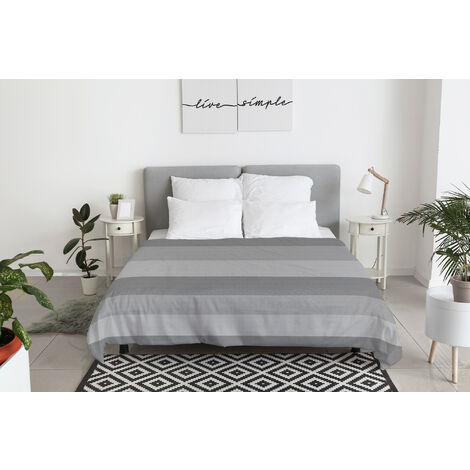 Copriletto 100 % Cotone Tinto In Filo Primaverile Estivo Prodotto Italiano Fasciato Grigio - Singolo