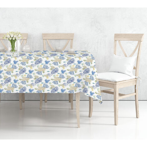 Tovaglia Plastificata Antimacchia Resinata Made In Italy Corallo Blu - 6 Posti 120x160
