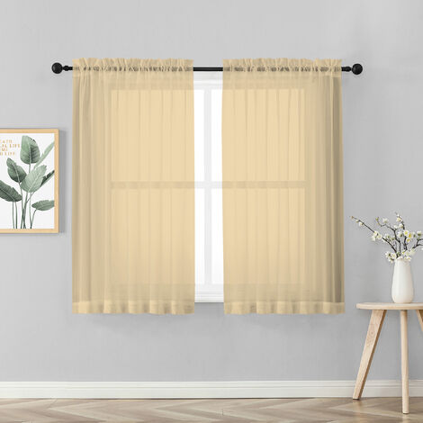 Coppia Tendine Tende 60 x 150 Cm Finestra Semi Oscuranti A Tinta Unita Leggera Cucina Camera Cameretta 2 Pannelli Beige