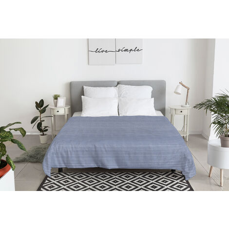 Copriletto 100 % Cotone Tinto In Filo Primaverile Estivo Prodotto Italiano Riga Blu - Singolo