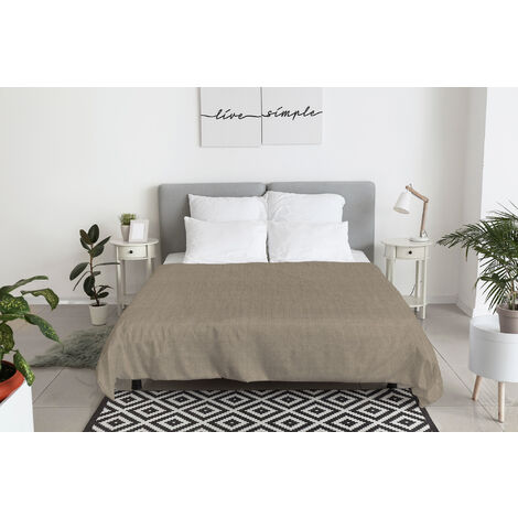 Copriletto 100 % Cotone Tinto In Filo Primaverile Estivo Prodotto Italiano Tinta Beige - Matrimoniale