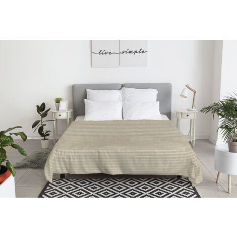 Copriletto 100 % Cotone Tinto In Filo Primaverile Estivo Prodotto Italiano Riga Beige - Piazza e mezza