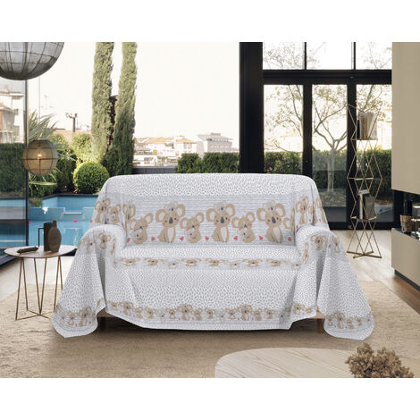 Telo Arredo Made in Italy in Cotone Grandfoulard Copritutto Copridivano Copriletto-Teli Sofà Arredatutto-Drappeggio-Arazzo-Copridivano Grand Foulard Letto Matrimoniale - Koala Grigio
