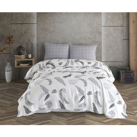 Copriletto Estivo Matrimoniale In Cotone Piquet 250 G/m² - Design Moderno WavyLeaf - 250x240 Cm - Foto 6