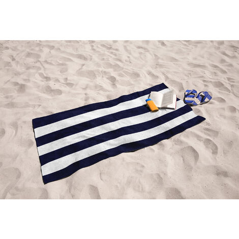 Telo Mare In Morbida Spugna Jacquard Antisabbia 100% Pregiato Cotone Egiziano Asciugamano Spiaggia 380 Gr YachtBluNavy