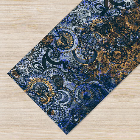 Tappeto passatoia fantasia made in Italy antiscivolo lavabile aderente Mandala Blunotte - 50x350 cm (1/5)