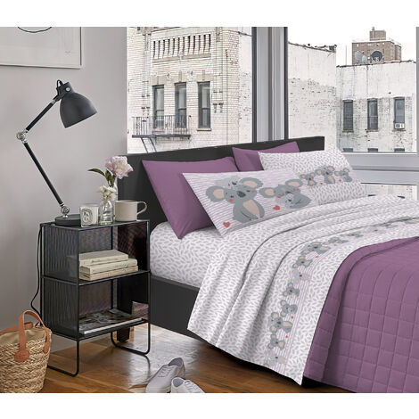 Completo Letto Stampato Made In Italy 100 % Cotone Set Lenzuolo Sopra Sotto Federe Koala Rosa - Una piazza e mezza