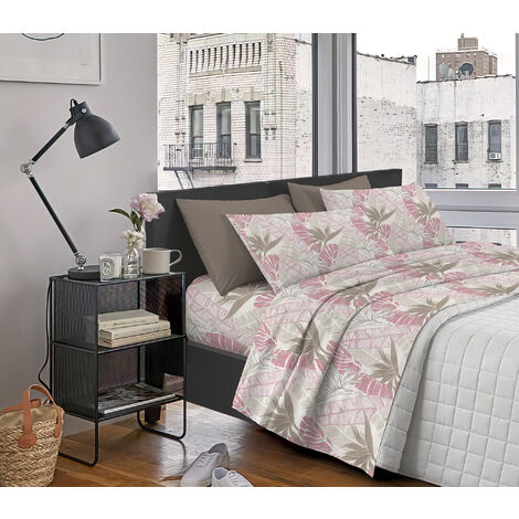 Completo Letto Matrimoniale ,100% Cotone Ninfee Rosa