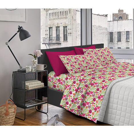 Completo Letto Matrimoniale ,100% Cotone Ranuncoli