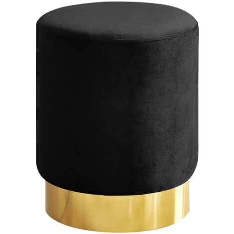 Pouf Cilindro Poggiapiedi Camera Design Pouff Cameretta Con Base Dorata Salotto In Velluto Sgabello Nero
