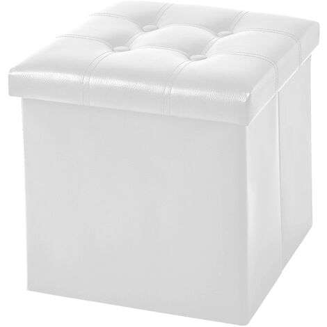 Pouf Contenitore In 2 Misure Medio 38x38 - Grande 50x50 Quadrato Portaoggetti In Ecopelle Poggiapiedi Salotto Sgabello Pouff Camera Design Con Coperchio Bianco - 38x38x38