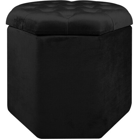 Pouf Ottagonale Contenitore Poggiapiedi Salotto In Velluto Sgabello Camera Design Pouff Poltroncina Cameretta  Nero