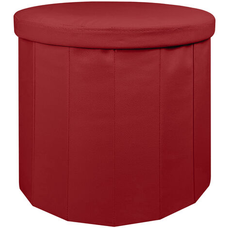 Pouf Contenitore Rotondo Portaoggetti In Ecopelle Poggiapiedi Salotto Sgabello Pouff Camera Design Con Coperchio Bordeaux