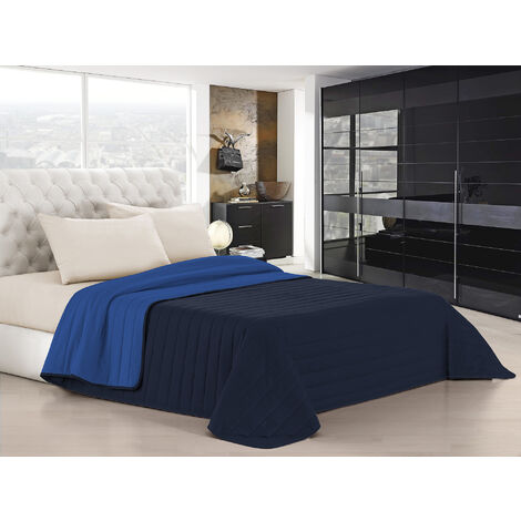 Trapuntino Bicolore Copriletto Coperta Leggera Effetto Piuma Primaverile Estivo Prodotto Italiano Trattamento Manopesca Duck Friendly Bluscuro-Royal - Matrimoniale