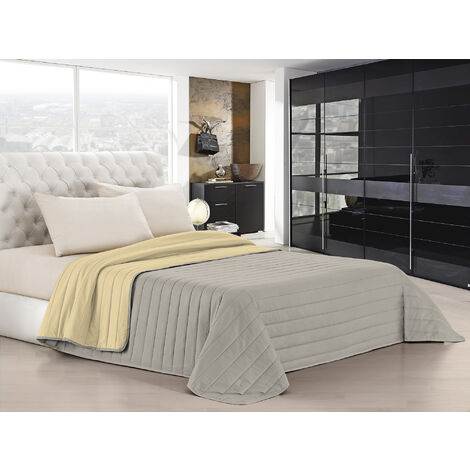 Trapuntino Bicolore Copriletto Coperta Leggera Effetto Piuma Primaverile Estivo Prodotto Italiano Trattamento Manopesca Duck Friendly Tortora-Panna - Singolo