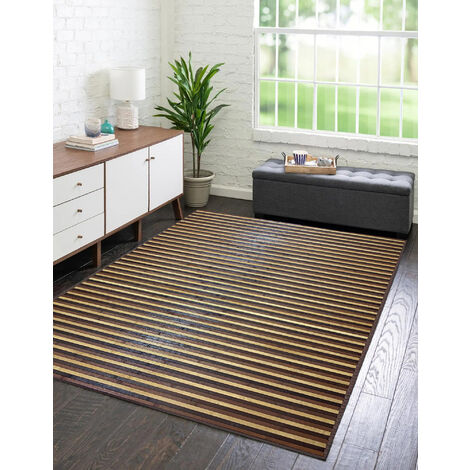 Tappeto Arredo In Vero Bamboo Naturale Grande a Listelli Bordato Bambù Soggiorno Cucina Salotto Listello Legno Cioccolato - 120x180cm