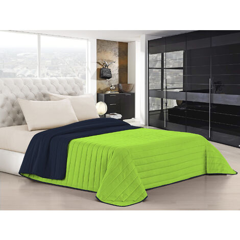 Trapuntino Bicolore Copriletto Coperta Leggera Effetto Piuma Primaverile Estivo Prodotto Italiano Trattamento Manopesca Duck Friendly Bluscuro-Verde - Una Piazza e mezza