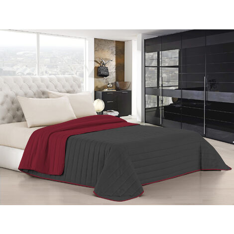 Trapuntino Bicolore Copriletto Coperta Leggera Effetto Piuma Primaverile Estivo Prodotto Italiano Trattamento Manopesca Duck Friendly Bordeaux-Grigio - Una Piazza e mezza
