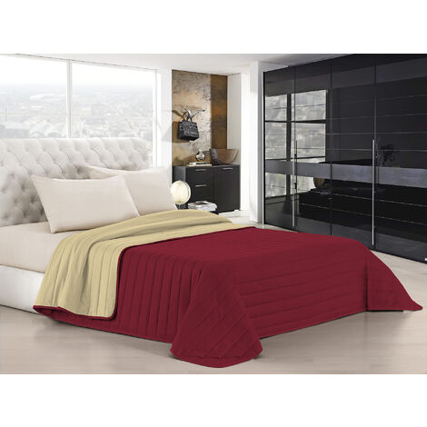 Trapuntino Bicolore Copriletto Coperta Leggera Effetto Piuma Primaverile Estivo Prodotto Italiano Trattamento Manopesca Duck Friendly Bordeaux-Panna - Matrimoniale