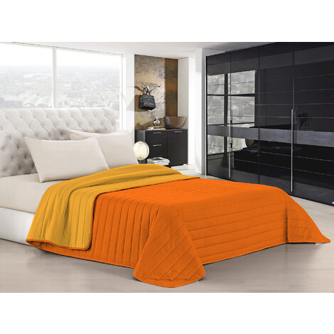 Trapuntino Bicolore Copriletto Coperta Leggera Effetto Piuma Primaverile Estivo Prodotto Italiano Trattamento Manopesca Duck Friendly Arancio-Giallo - Singolo