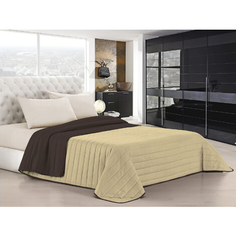 Trapuntino Bicolore Copriletto Coperta Leggera Effetto Piuma Primaverile Estivo Prodotto Italiano Trattamento Manopesca Duck Friendly Panna-Marrone - Singolo