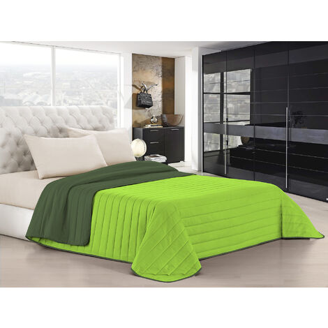 Trapuntino Bicolore Copriletto Coperta Leggera Effetto Piuma Primaverile Estivo Prodotto Italiano Trattamento Manopesca Duck Friendly Verdescuro-Mela - Singolo
