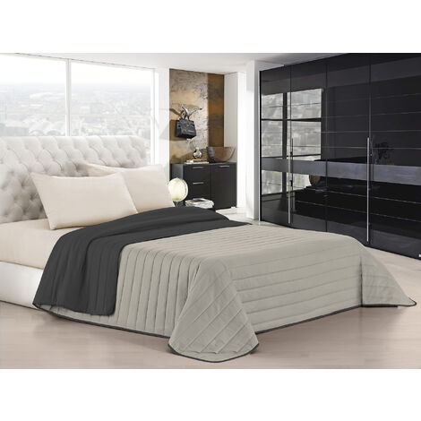 Trapuntino Bicolore Copriletto Coperta Leggera Effetto Piuma Primaverile Estivo Prodotto Italiano Trattamento Manopesca Duck Friendly Grigiochiaro-Grigioscuro - Una Piazza e mezza
