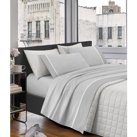Completo Letto Lenzuola Matrimoniale Elegante,100% Cotone, Set Letto Due Piazze,Tinta Unita Lenzuolo sopra, sotto e Federe Con Bordo Applicato Soft Touch Misure Maxi Grigio