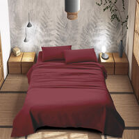 Completo Letto 100% Puro Cotone Set Lenzuola Tinta Unita Lenzuolo Sotto Sopra e Federe Copri Cuscini Biancheria Da Letto Bordeaux - Singolo