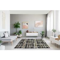 Tappeto Arredo Moderno Morbido in Ciniglia Ingresso Antiscivolo Prodotto Italiano Soggiorno Camera Salotto Disegni Piazzati Cotone Varie Misure Grande Graffiato Nero - 175x280Cm