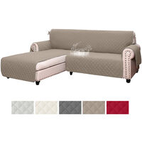 Copridivano Trapuntato con Penisola Destra o Sinistra Salvadivano Simple Antimacchia Antiscivolo AntiGraffio Copri Chaise Longue con Lacci Universale Tortora - 2 Posti+Penisola