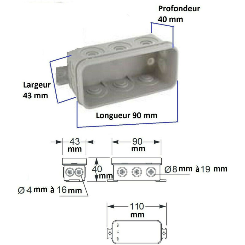 Boîte dérivation membrane IP66 85x85mm Profondeur 50mm gris