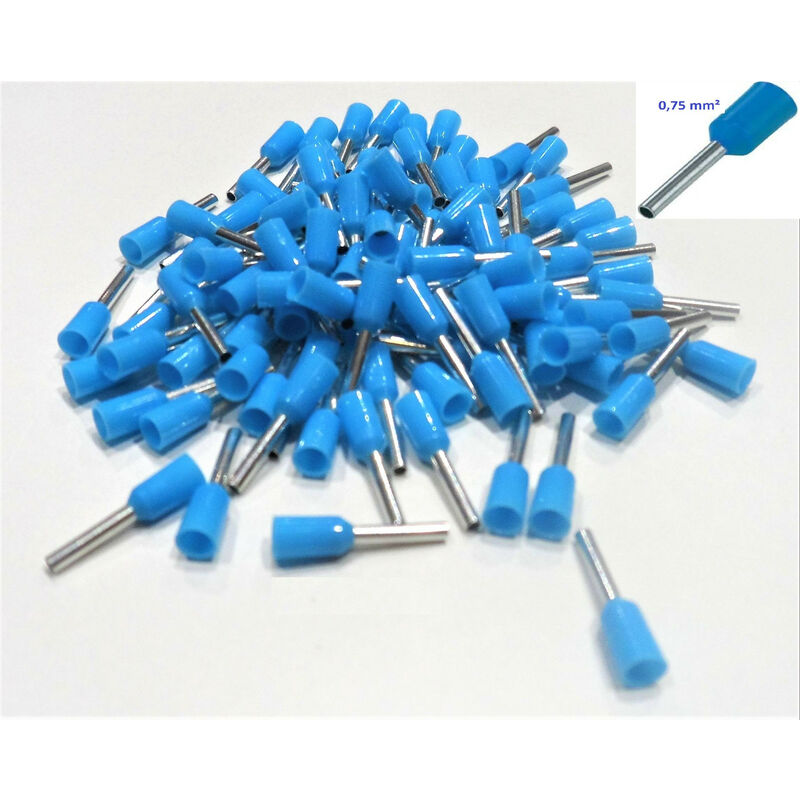 Embout de câblage isolé bleus pour 2 fils de 0,75². longueur:10mm