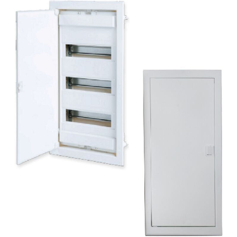 Coffret électrique encastré 39 modules 3 rangées - porte Métallique blanche + borniers Phase -Neutre-Terre
