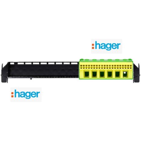 Bornier de terre sans vis 20x4 mm² + 6x25 mm² Hager KN26E + Support Hager VZ711