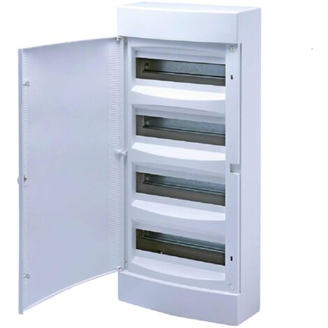 Coffret électrique APPARENT 48 modules 4 rangées avec porte blanche opaque borniers Phase -Neutre-Terre