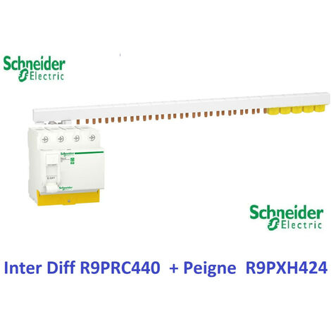 Interrupteur différentiel Resi9  4P 40A 30ma - AC + Peigne 3P+N - 24 M Schneider R9PRC440 avec R9PXH424